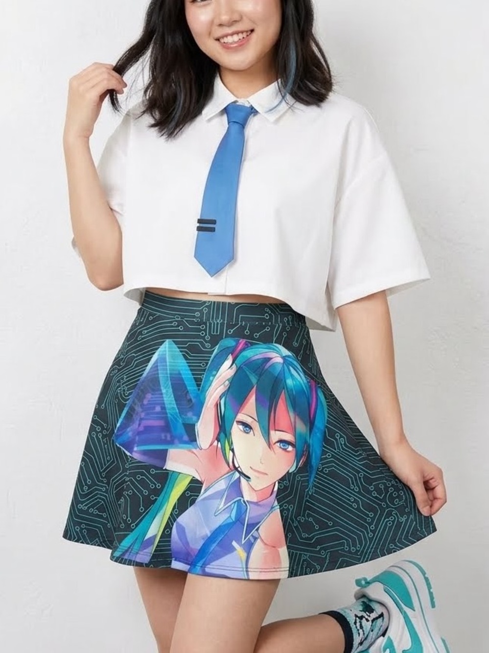 Hatsune Miku Crypton Vocaloid Circuit Mini Skater Skirt Cosplay NEW X-Small